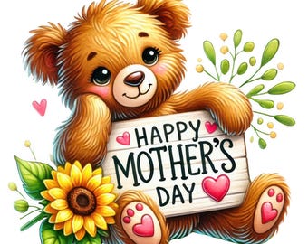 Mother's Day Teddy Bear Clipart, High-Quality PNG JPG (Digital Download)