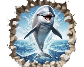 3D Dolphin Clipart: Leaping Dolphin, Coastal Wall Art (Digital Download, Commercial Use) 10 PNG