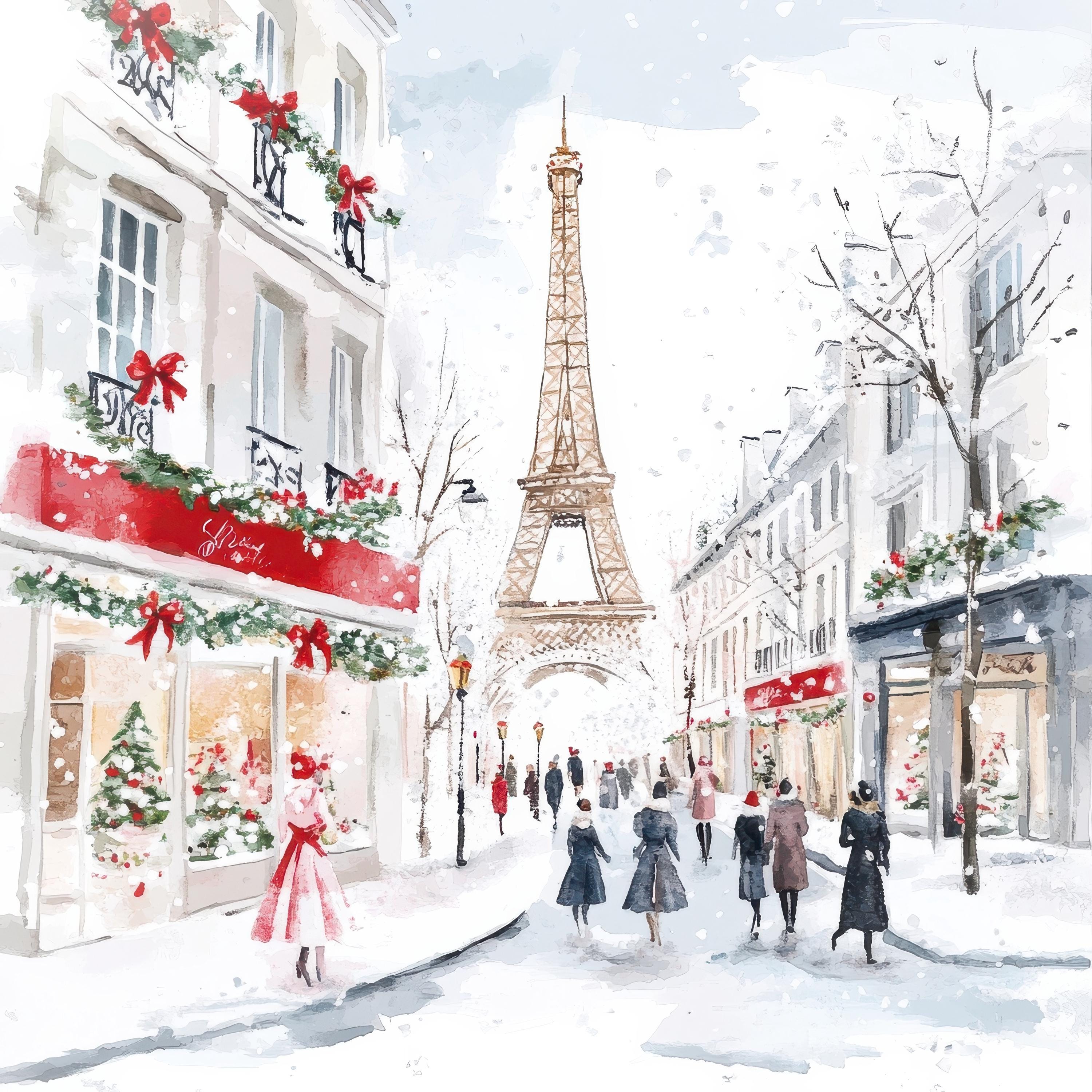 Christmas in France Clipart, French Christmas Holiday Scene, Digital ...