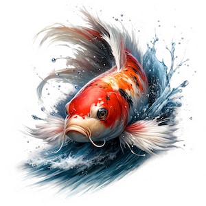Koi Fish Clipart | 12 JPGs de alta qualidade | Pacote de clipart de Koi Fish caprichoso | Arte de parede | Arte de peixe japonesa | Imprimíveis | Uso comercial