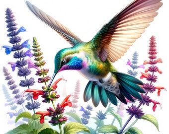 13 Hummingbird Clipart: Floral Hummingbird JPG Bundle (Digital Download)