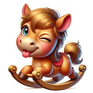Clipart de Cavalo de Balanço | 11 JPGs de Alta Qualidade | Pacote de Cavalo de Balanço Adorável e Fofo | Arte de Sala | Arte de Brinquedo | Imprimíveis | Uso Comercial