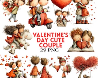 Valentine's Day Couple Clipart: Whimsical Romantic Graphics (Digital Download) 29 PNG