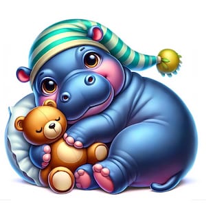 Clipart hippopotame mignon | 12 fichiers JPG de haute qualité | Adorable lot de cliparts hippopotames | Art pour chambre d'enfant | Illustrations de livres pour enfants | Imprimables | Utilisation commerciale