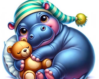 Cute Hippo Clipart Bundle | Nursery Art Printables (Digital Download)