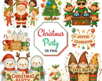 Julfest Clipart: Jultomte, Ren, Alv PNG (Digital Nedladdning)