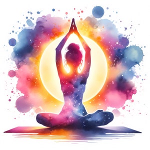 Clipart de yoga / 12 archivos JPG de alta calidad / Paquete de siluetas de yoga femeninas / Arte de atención plena / Arte de meditación / Imprimibles / Uso comercial