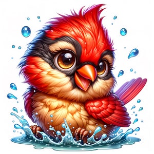 Pacote de clipart de cardeal fofo - 10 JPGs de alta qualidade - Cardeal adorável - Decoração de berçário - Arte de pássaro vermelho - Imprimíveis - Uso comercial
