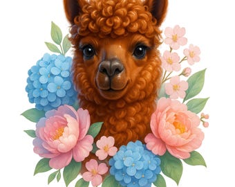 Floral Llama PNG Clipart, Commercial Use (Digital Download)