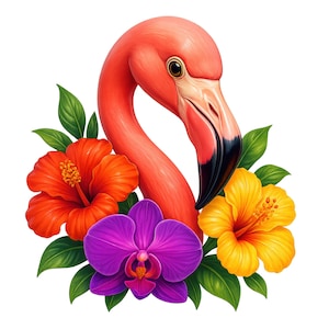 Floral Flamingo Clipart, 10 High-Quality PNGs, Charming Floral Flamingo Bundle, Flamingo PNG, Flamingo Art, Sublimation, Commercial Use