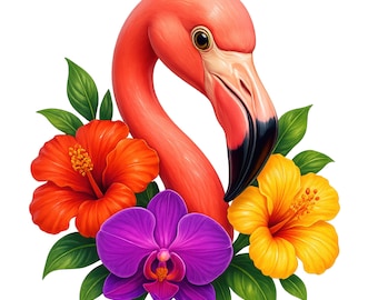 10 Floral Flamingo Clipart: Tropical PNG Art, Commercial Use (Digital Download)