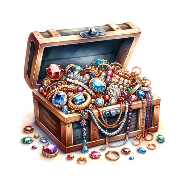 Treasure Box Clipart | 10 High-Quality JPGs | Treasure Hunt Clipart Bundle | Wall Art | Digital Prints | Printables | Commercial Use