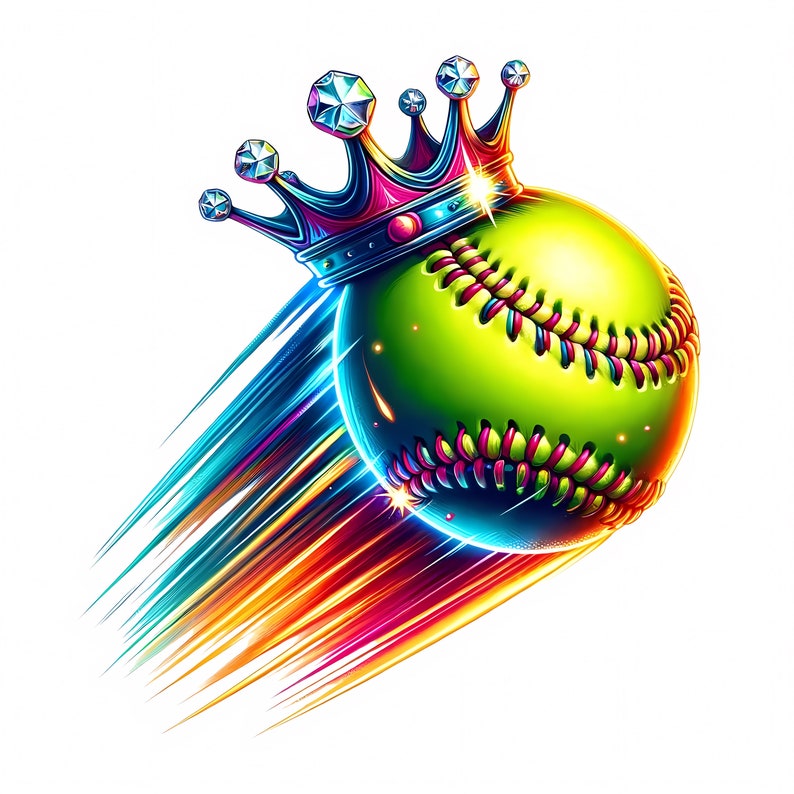 Crowned Softball Clipart | Flaming Sports Art (digital Download) Set of ...