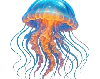 Pacchetto di clipart di meduse realistiche: grafica PNG di animali dell'oceano (uso commerciale, set di 14)