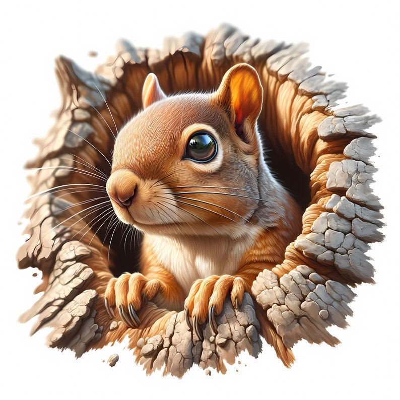 K&ouml;nnte beinhalten: Eine Nahaufnahme eines braunen Eichh&ouml;rnchens, das aus einem Baumstammloch schaut. Das Eichh&ouml;rnchen hat gro&szlig;e, dunkle Augen und einen buschigen Schwanz.
