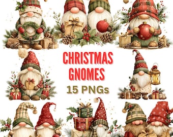 Christmas Gnomes Clipart: Adorable Festive Holiday Graphics (Digital Download) 15 PNG
