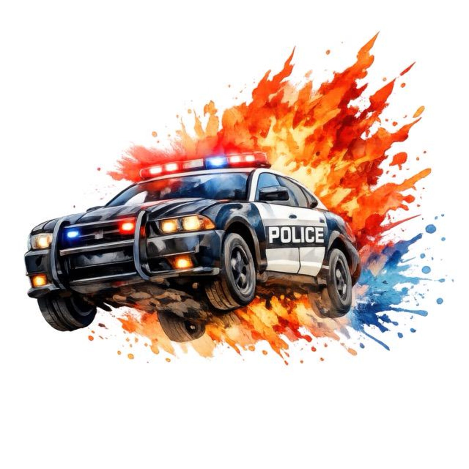 Watercolor Police Car Clipart, Transparent Patrol Vehicle Graphics ...
