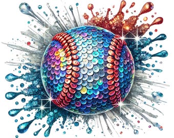Sequin Baseball Clipart: Vibrant Sports Art (Digital Download, Commercial Use, 11 PNG/JPG)