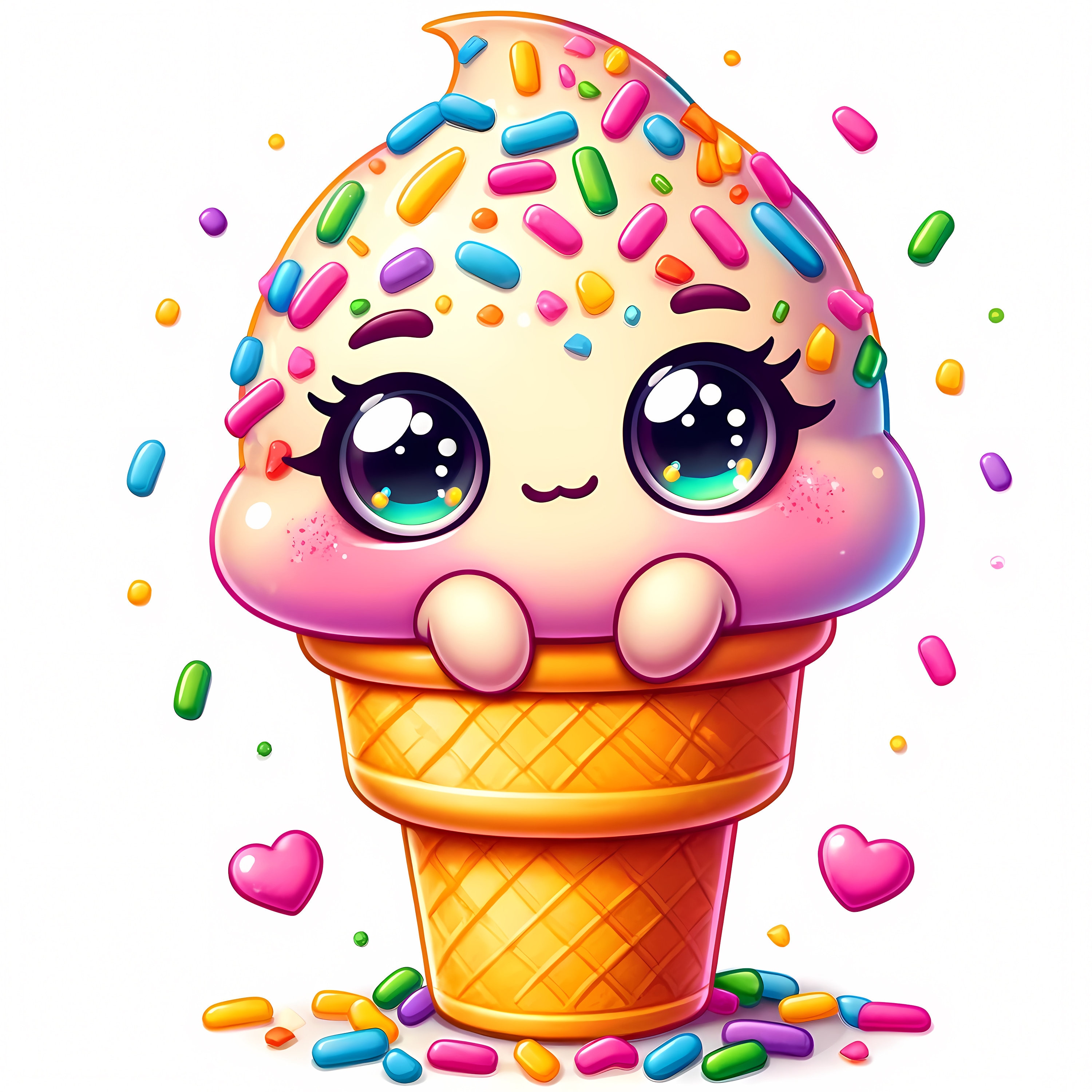 Cute Ice Cream Cone Clipart | 14 High-Quality JPGs | Kawaii Ice Cream Clipart Bundle | Sweet Treat Art | Dessert Art | Commercial Use