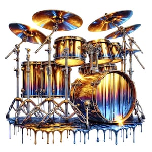 Drumset-clipart | 10 hoogwaardige ontwerpen | Drumstelbundel | Muurkunst | Muziekinstrument | Muziekkunst | Afdrukbare items | Commercieel gebruik
