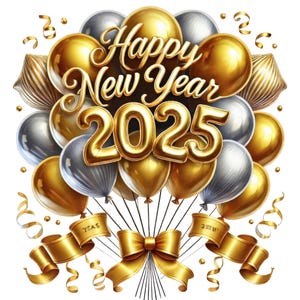 10 PNG | Joyeux Nouvel An 2025 Clipart ballons | Lot de ballons du Nouvel An | Fête du Nouvel An | Art des Fêtes | Imprimables | Utilisation commerciale.
