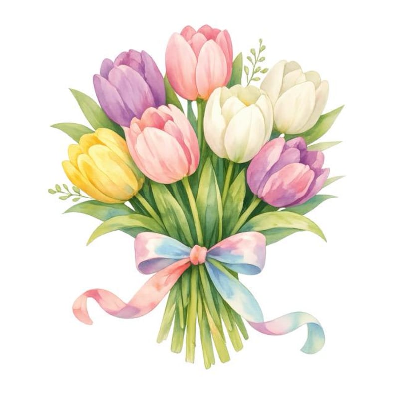 Watercolor Tulips Bouquet Clipart | Spring Flowers Graphics | Digital ...