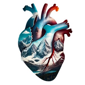 Clipart de corazón / 12 JPG de alta calidad / Paquete de imágenes de paisajes con doble exposición de corazones / Arte de corazón / Arte mural / Imprimibles / Uso comercial