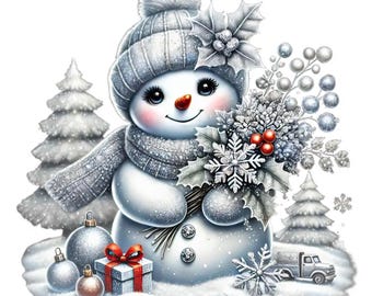 Clipart di pupazzo di neve di Natale: set di 11 PNG di pupazzo di neve festivo (download digitale, uso commerciale)