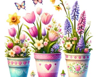 Watercolor Flower Pot Clipart: Floral Pot 12 PNG & JPG Bundle (Digital Download, Commercial Use)