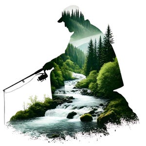 Clipart de pescador / 12 archivos JPG de alta calidad / Paquete de siluetas de pescador / Pesca al aire libre / Arte de pescadores / Imprimibles / Uso comercial