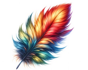 10 Vibrant Rooster Feather Clipart: Boho Art Printables (JPG Digital Download)