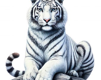Watercolor White Tiger Clipart | Wildlife Art Bundle (Digital Download) Set of 12 PNG/JPG