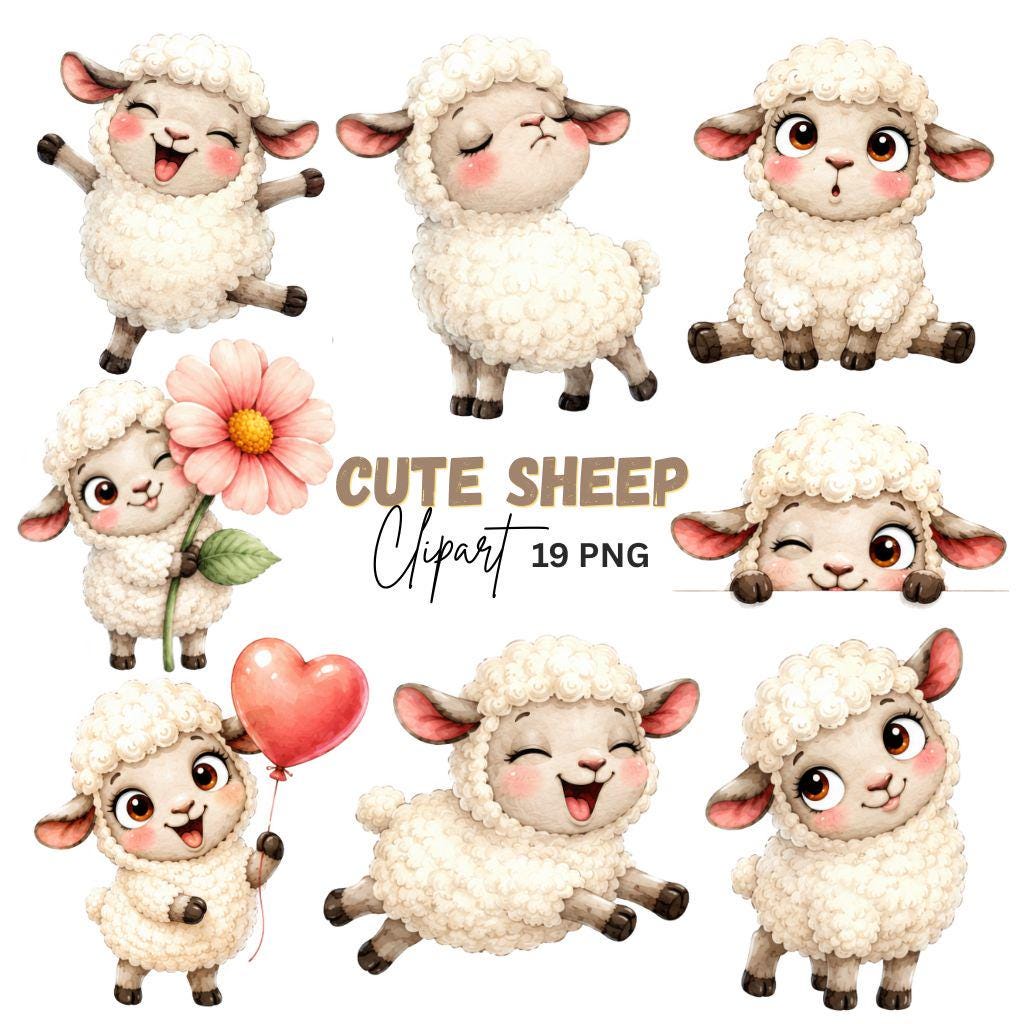Clipart de Ovelhas Kawaii, Ilustrações Adoráveis de Ovelhinhas Bebês ...