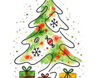 Line Art Christmas Tree Clipart Bundle: Minimalist Holiday Tree Design (10 PNG/JPG)