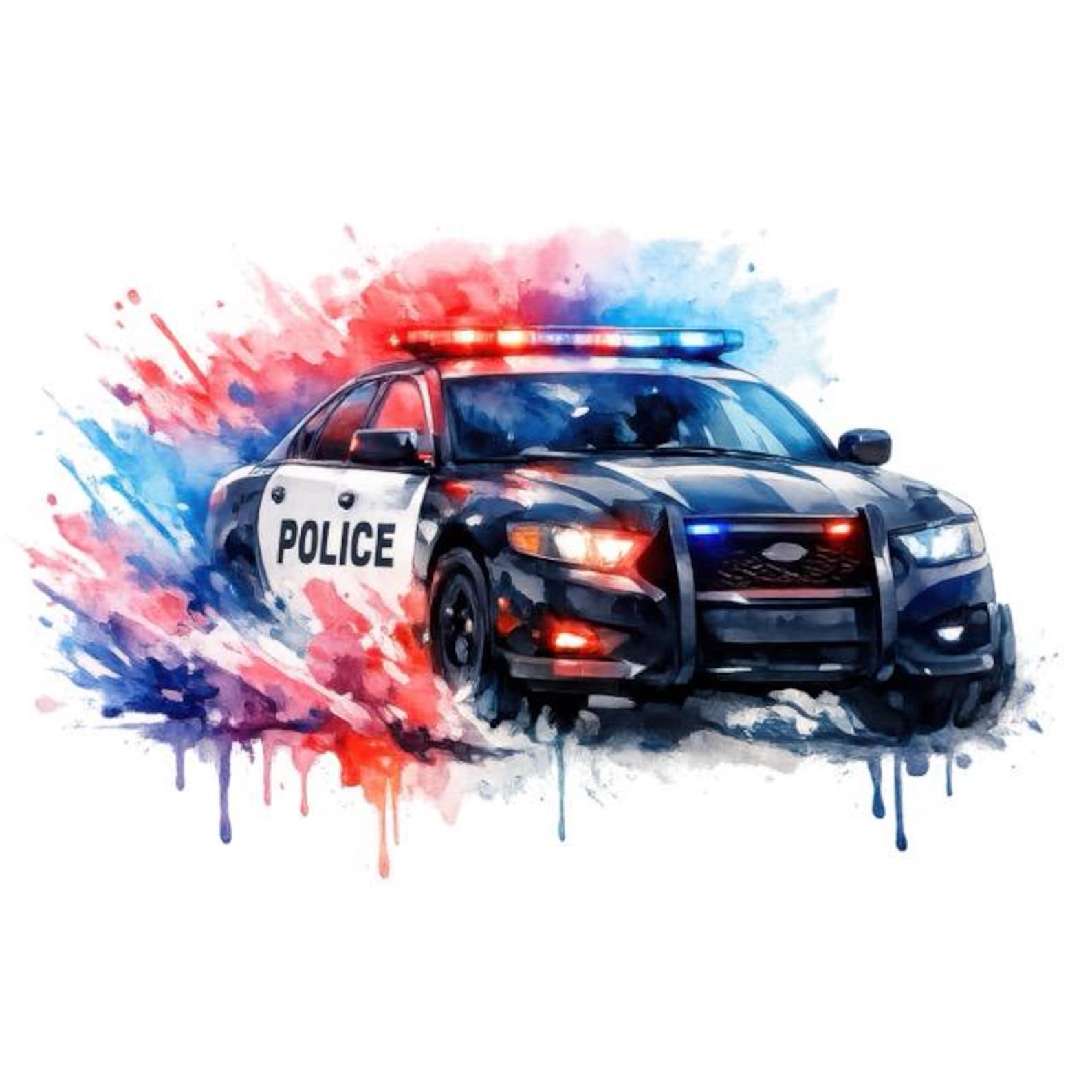 Watercolor Police Car Clipart, Transparent Patrol Vehicle Graphics ...