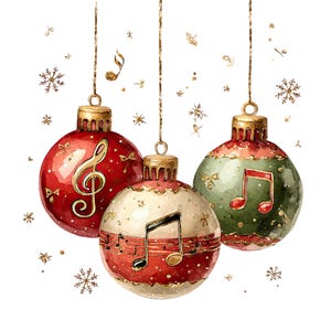 Christmas Ornaments Music Notes Clipart | Festive Musical Graphics ...