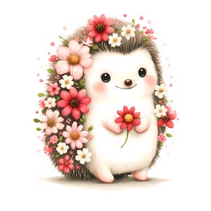 Cute Flower Hedgehog Clipart | 14 JPGs de alta qualidade | Pacote de clipart | Arte floral animal | Decoração de berçário | Imprimíveis | Uso comercial