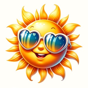 Sun with Sunglasses Clipart | 12 High-Quality JPGs |  Adorable Cute Sun Clipart Bundle | Wall Art | Happy Sun | Paper Craft | Commercial Use