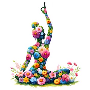 Yoga-clipart | 12 hoogwaardige JPG's | Bloemen yoga clipartbundel | Mindfulnesskunst | Yoga-meditatiekunst | Afdrukbare items | Commercieel gebruik