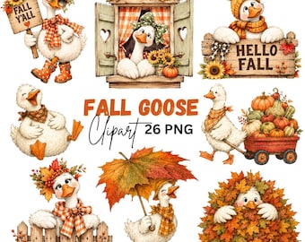 Fall Goose Clipart: Autumn Goose Graphics, Whimsical Rustic Farm Decor (Digital Download) 26 PNG