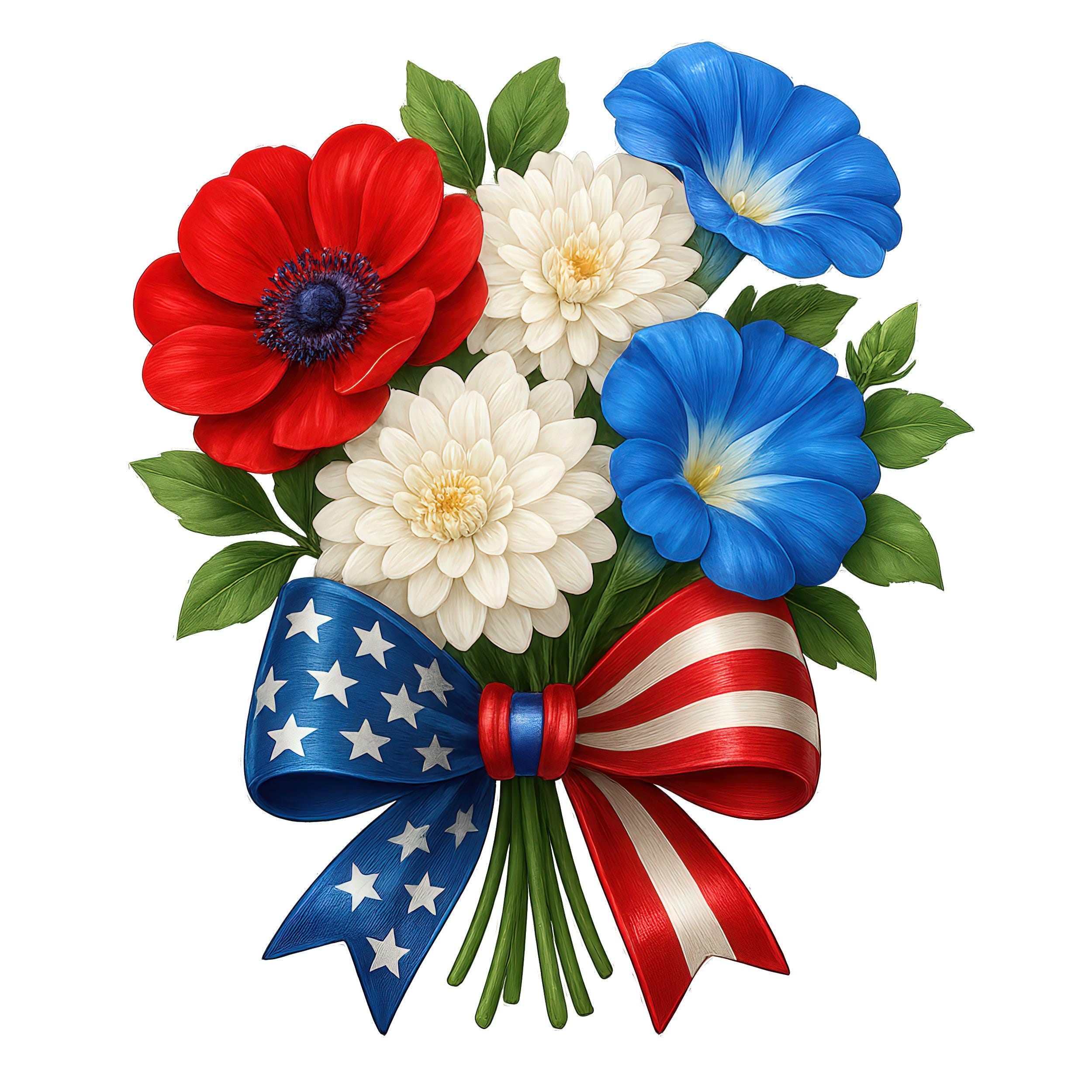 Patriotic Bouquet Clipart: 4th of July PNG (digital Download, Set of 12 ...