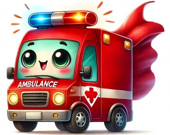 Ambulance Clipart | Children's Art, Health Illustration (Digital Download)