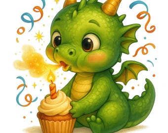 Lindo dragón de cumpleaños, diseños para fiestas infantiles (descarga digital)