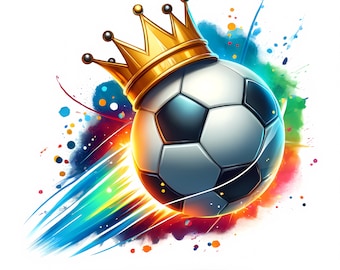Clipart de balón de fútbol coronado: Arte futbolístico de la realeza (Descarga digital, uso comercial) 12 JPG)