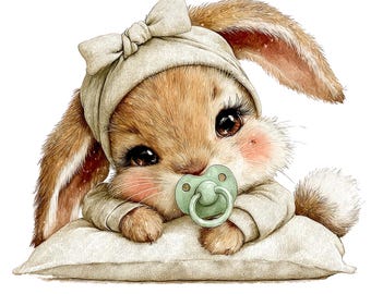 Baby Bunny Clipart: Baby Shower Graphics, Nursery Decor (Digital Download) 12 PNG Files