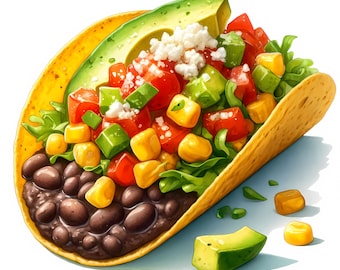 Colorful Tacos Clipart Bundle | Mexican Food Art (Digital Download) Set of 12 JPGs