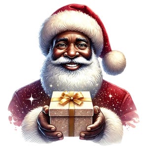 Clipart di Babbo Natale nero / 12 JPG di alta qualità / Pacchetto di clipart di Babbo Natale afroamericano festoso / Decorazioni per le feste / Materiali stampabili / Uso commerciale