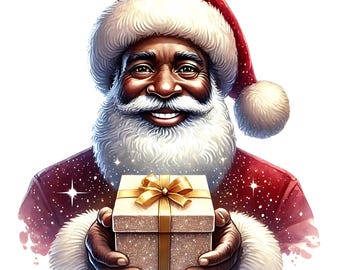 Festive Black Santa Clipart Bundle: Holiday Decor, Christmas African American Santa (Digital Download)