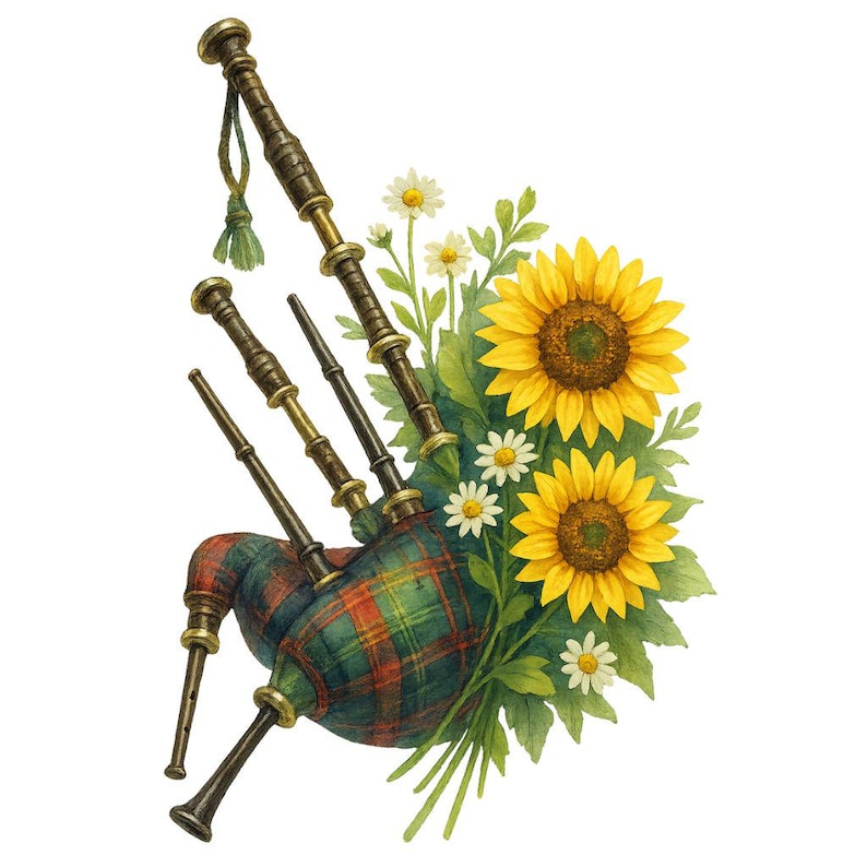 Green Bagpipe Pattern Floral Bagpipe Clipart Bundle: Watercolor Bagpipe PNG Files (digital ...