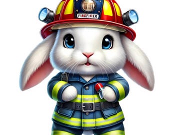 Cute Firefighter Bunny Clipart | Kawaii Nursery Art (Digital Download)